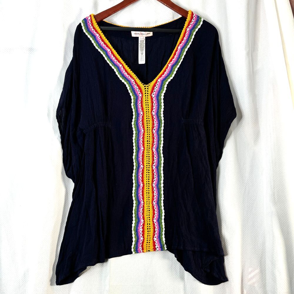 Nanette Lepore Navy One-Piece Cover-Up with Rainbow Trim